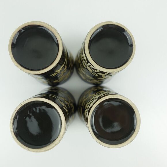 Asian Black and Beige 5pc Ceramic Tea Set Floral Design Bamboo Handle - Picture 13 of 14